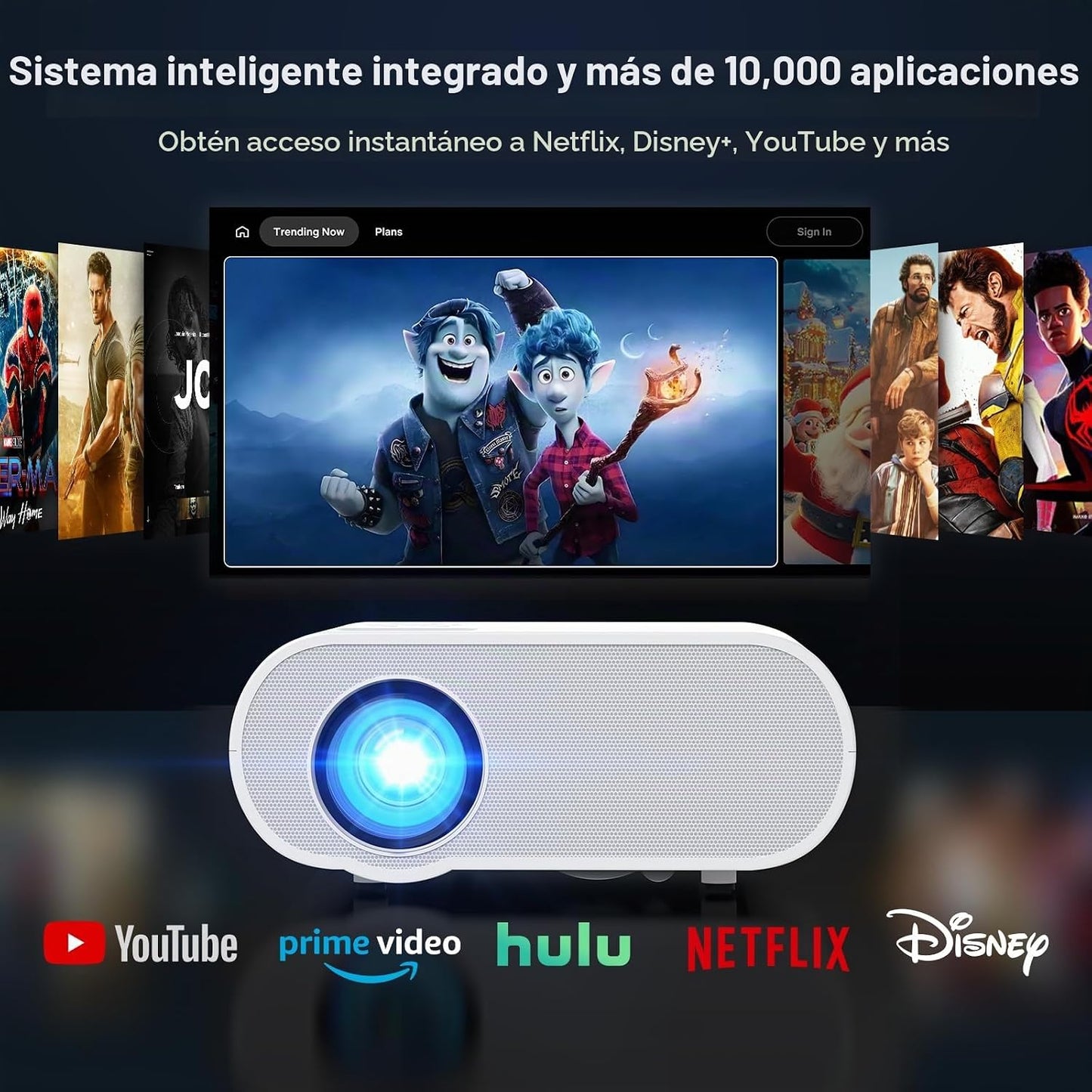 Proyector inteligente ANSI 1500, proyector HOMPOW 4K con WiFi y Blu...