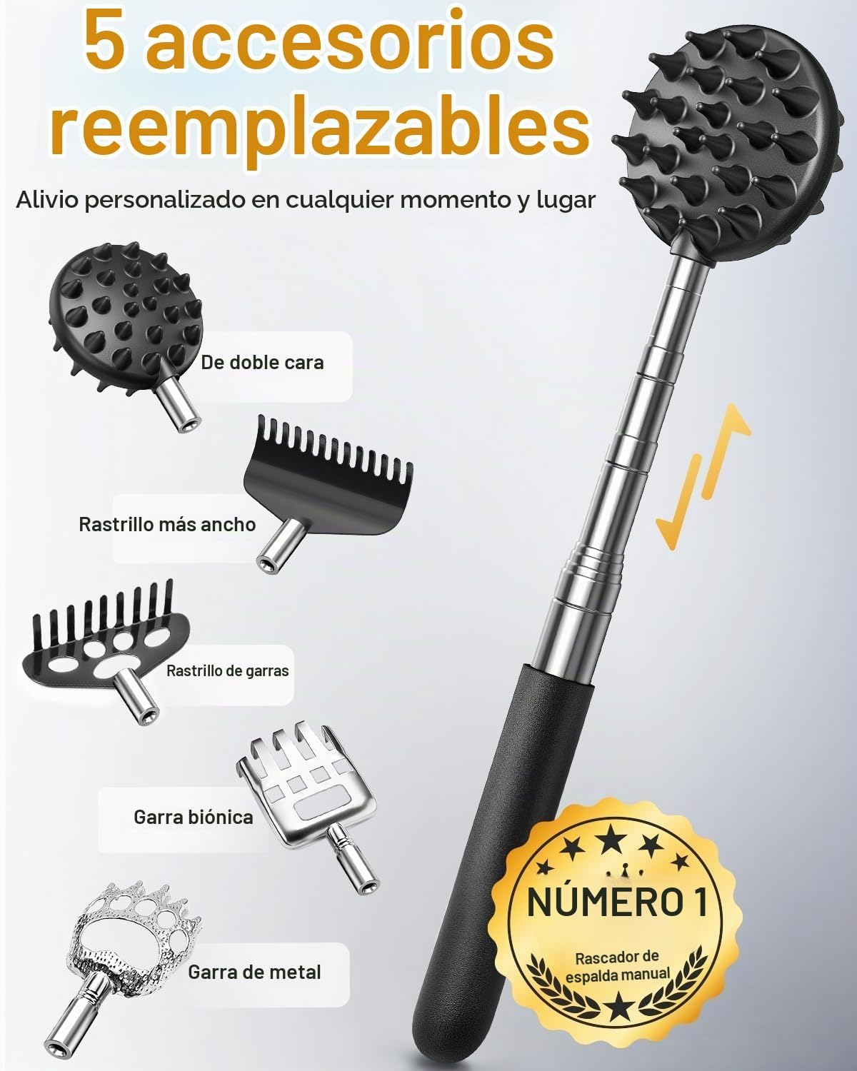 Rascador telescópico de espalda con 5 cabezas desmontables, regalo...