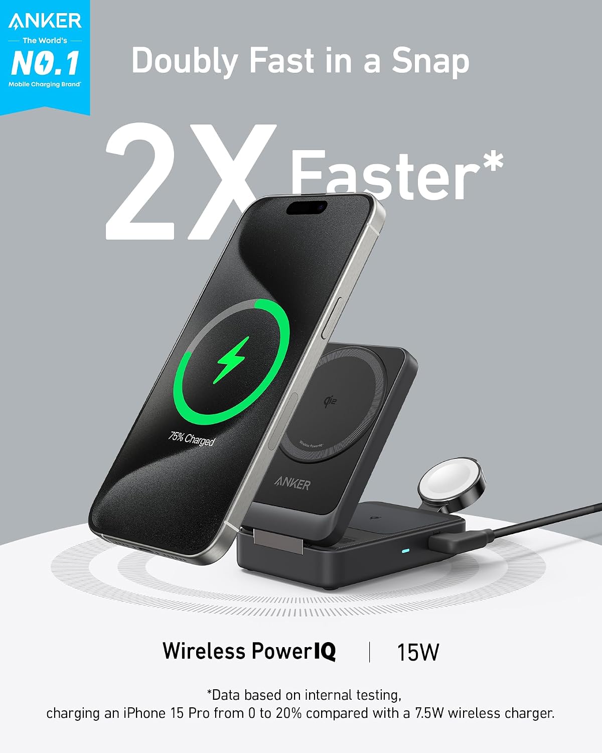 Anker MagGo - Estación de carga plegable Qi2 de 15 W compatible con...