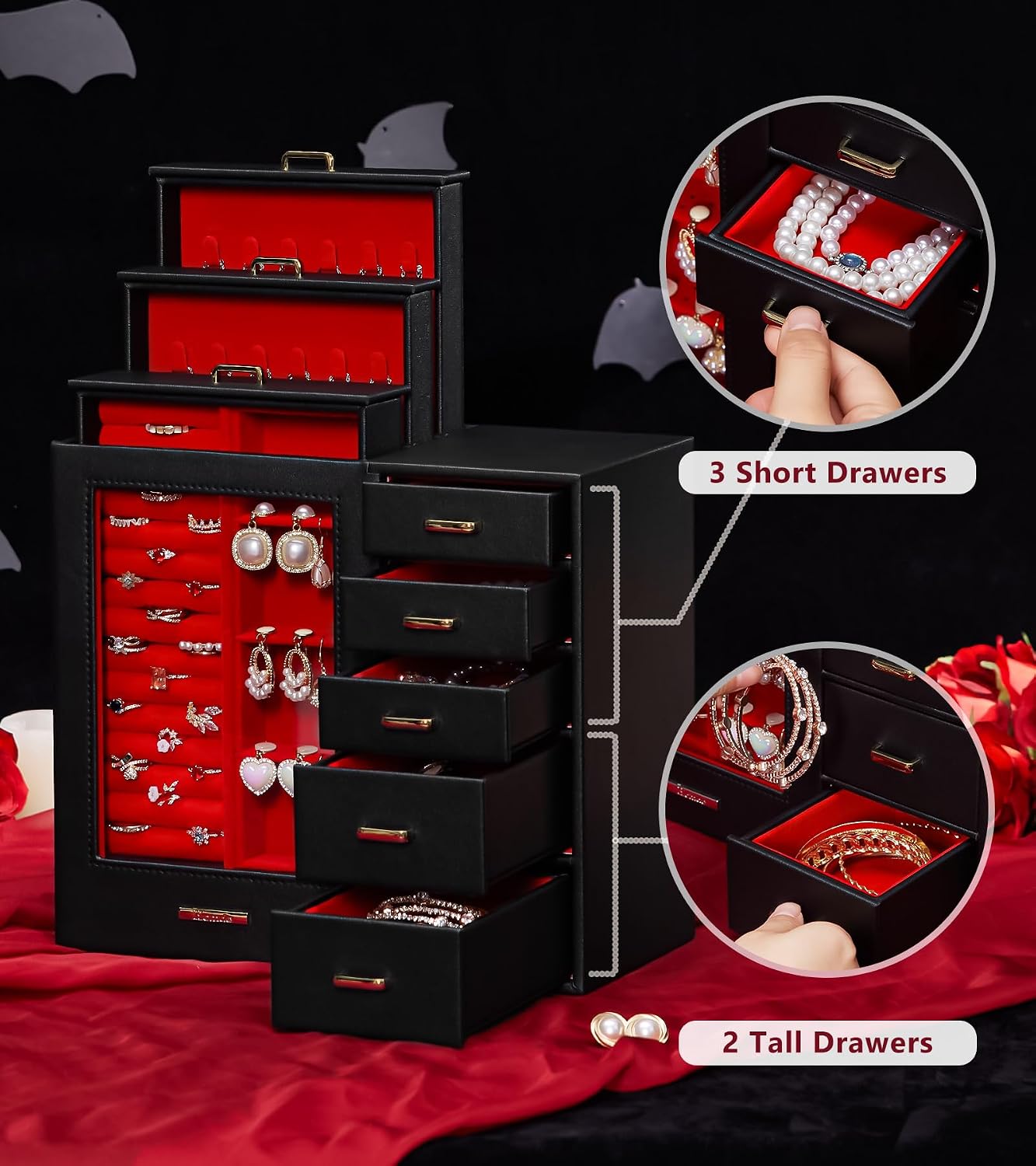 Homde - Gran joyero\/organizador\/caja con ventana de vidrio, cajon...