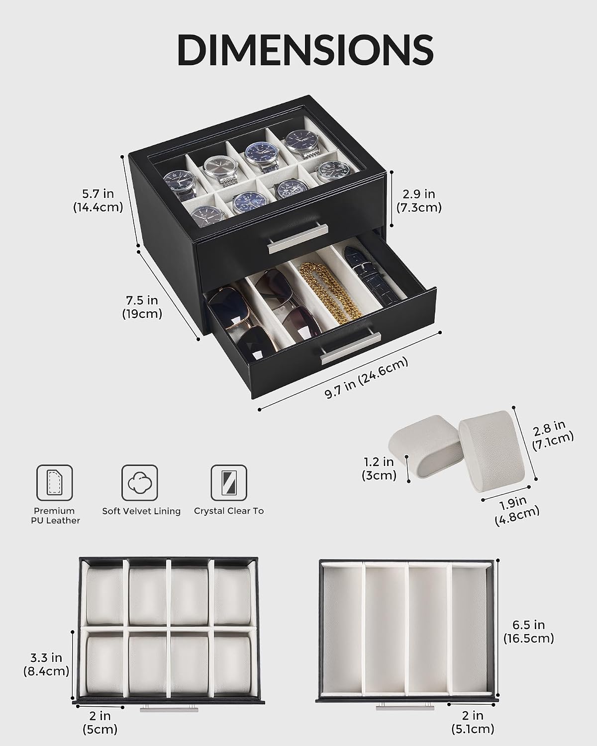 ProCase Caja de reloj de 8 ranuras para hombre, caja de gafas de so...