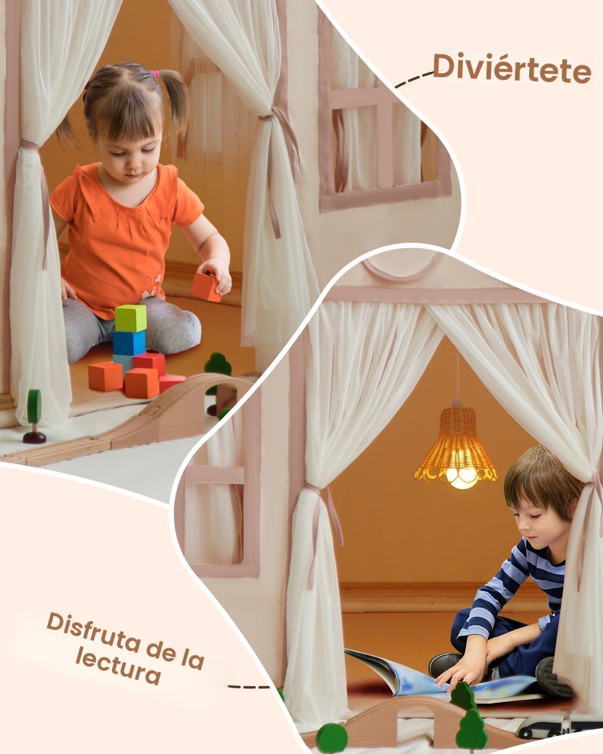 Tienda de campaña grande para niños con luces de estrellas, bandera...