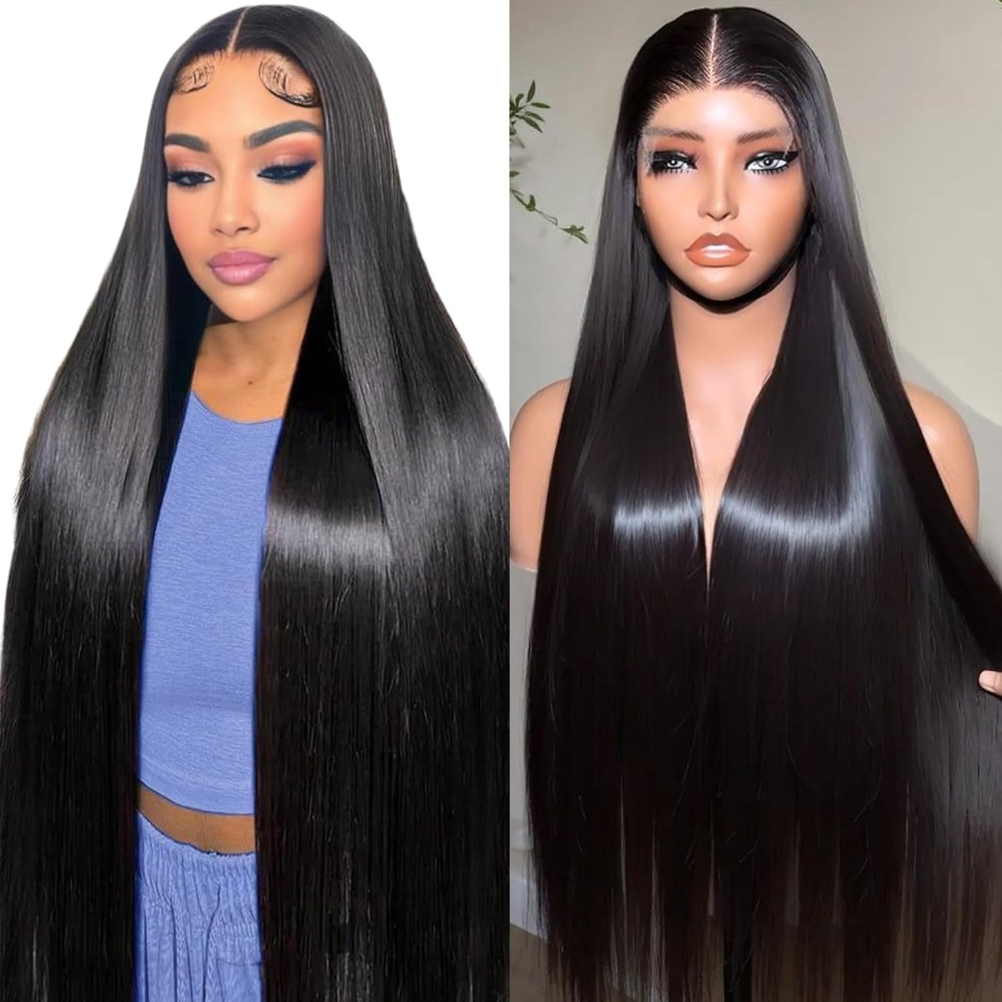 SupWig Peluca de cabello humano lacio con encaje frontal de 13 x 4...