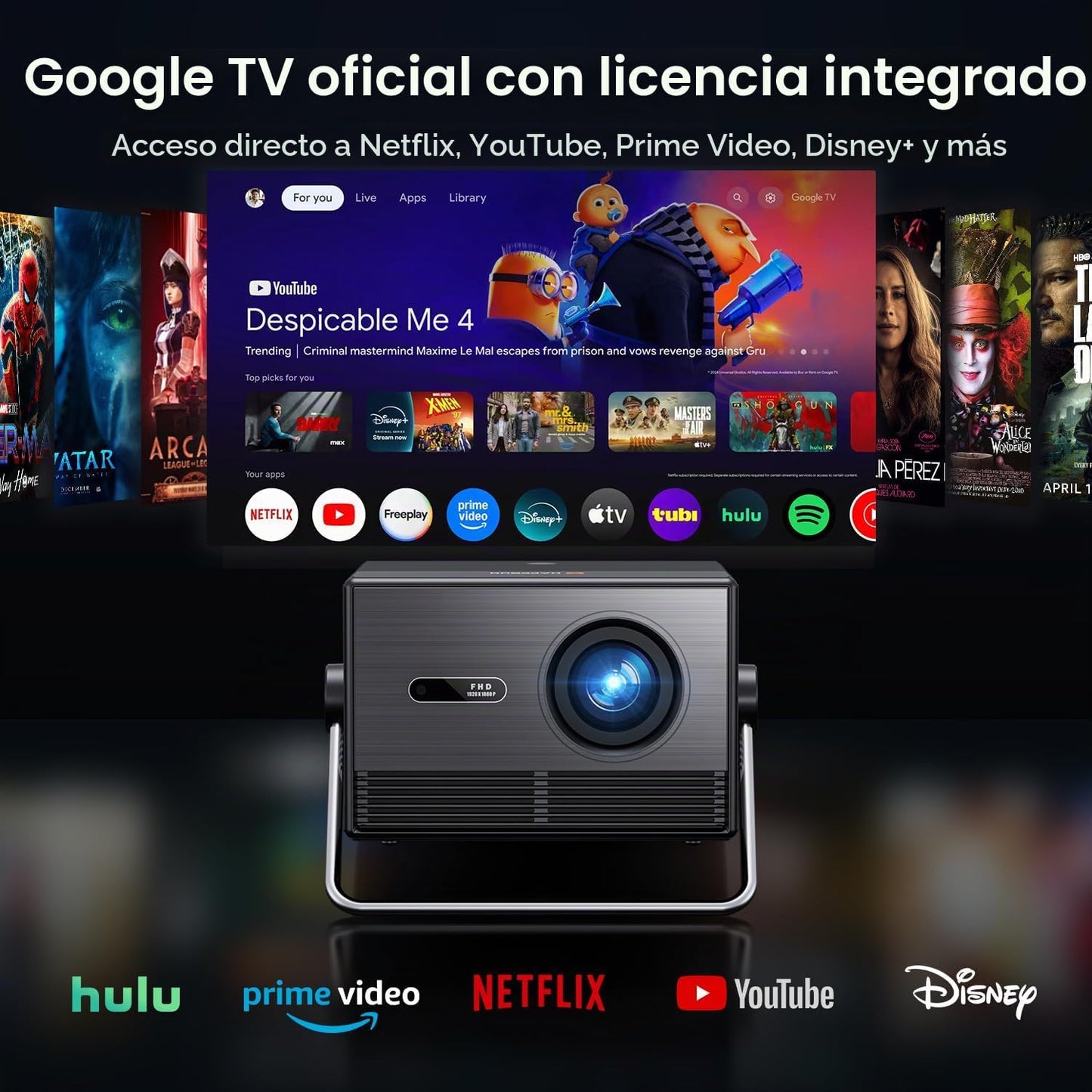 Proyector para exteriores de Google TV con licencia oficial de 2000...