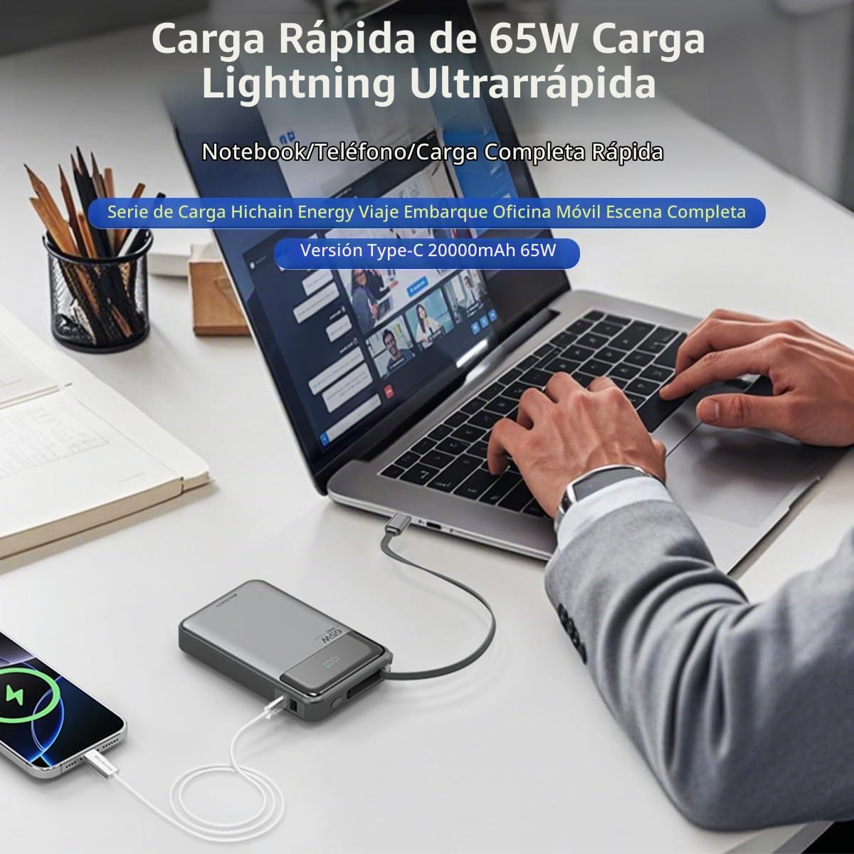 Hichain Banco de energía para portátil de 65 W, 20000 mAh, cargador...