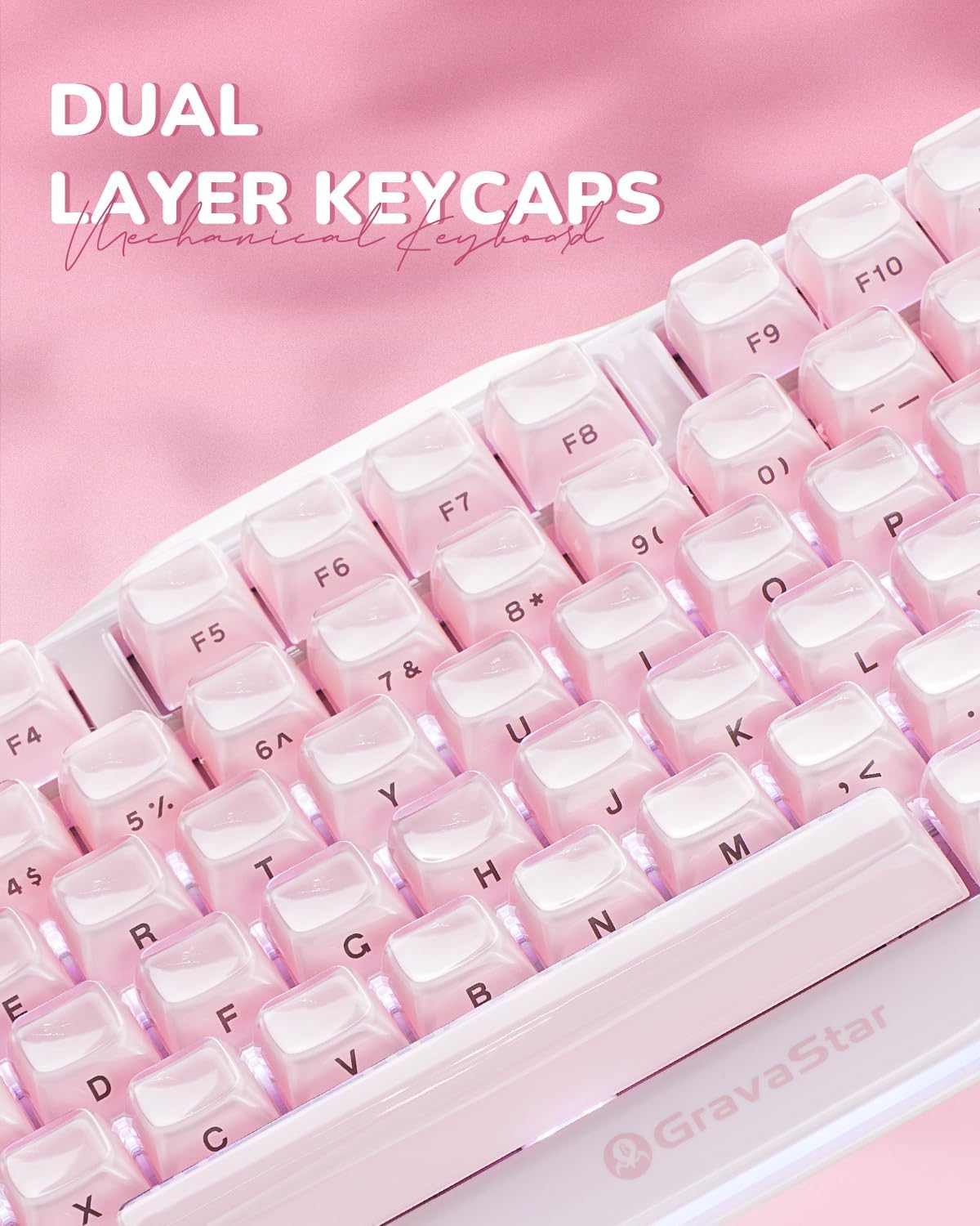 GravaStar Mercury K1 75% Rosa Teclado Inalámbrico, Diseño de Exoesq...