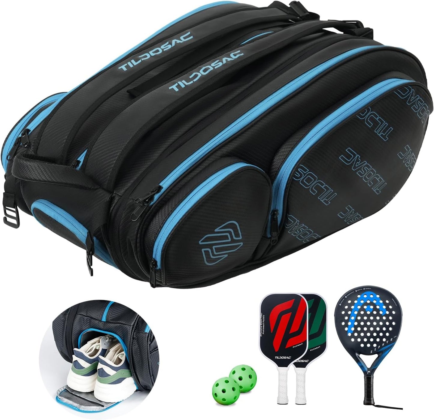 TILDOSAC Bolsa desmontable 2 en 1 para pickleball y pádel para homb...