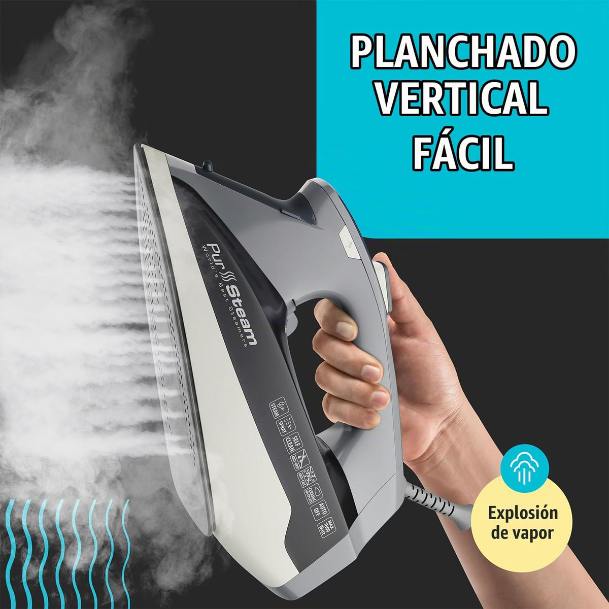 PurSteam Plancha de vapor para ropa de 1800 W con pantalla LCD, sue...
