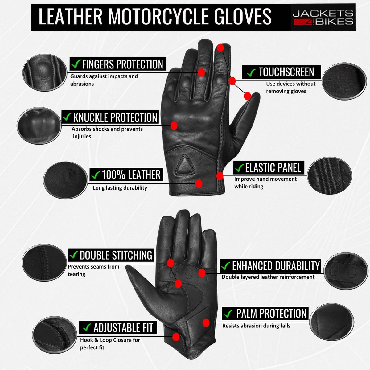 COMMUTER Guantes de motocicleta de cuero de primera calidad para ho...