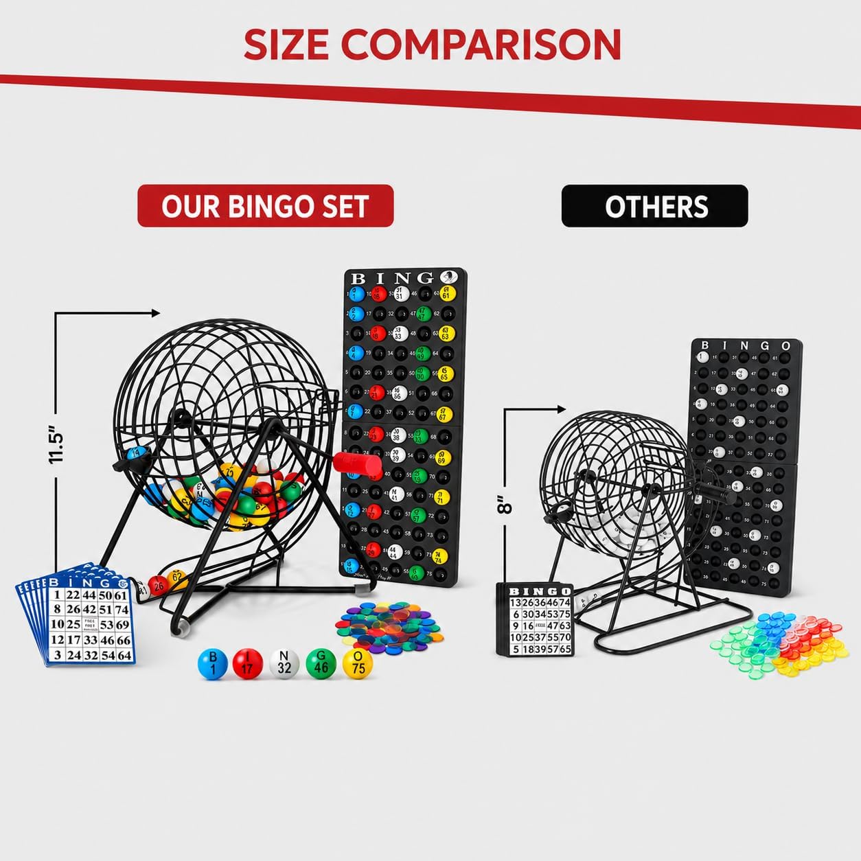 MR CHIPS Juego de bingo profesional de 11 pulgadas de alto con jaul...