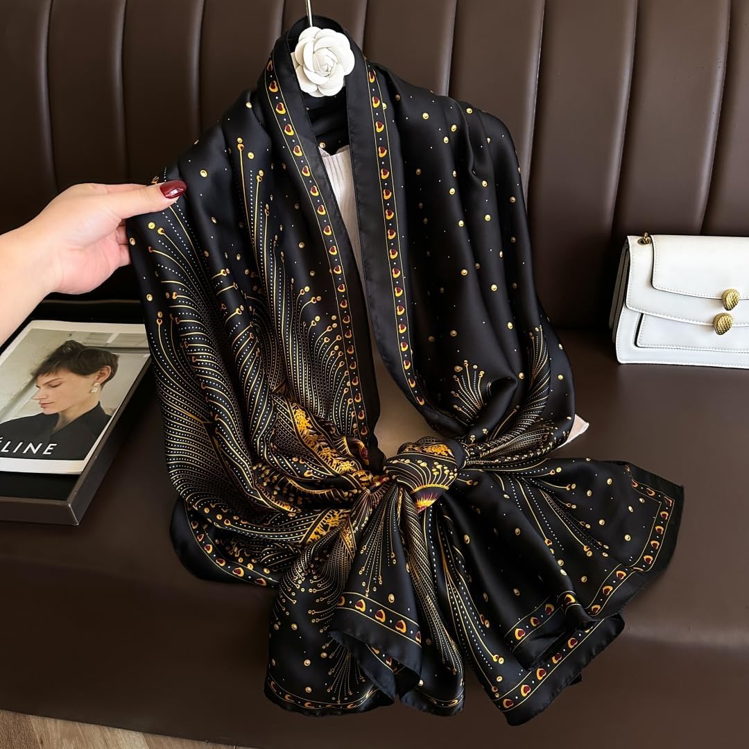 WaJuemy Elegante Bufanda de Seda para Mujer Ligera Floral Bufanda d...