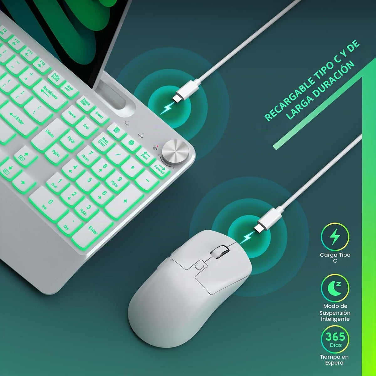 GAMCATZ Combo de teclado y mouse inalámbricos retroiluminados - Tec...