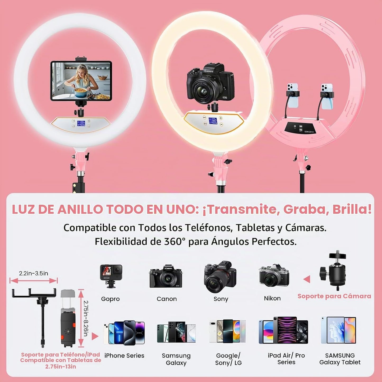 Kit de Luz de Anillo con Soporte de 22 Pulgadas: Luz de Anillo Prof...