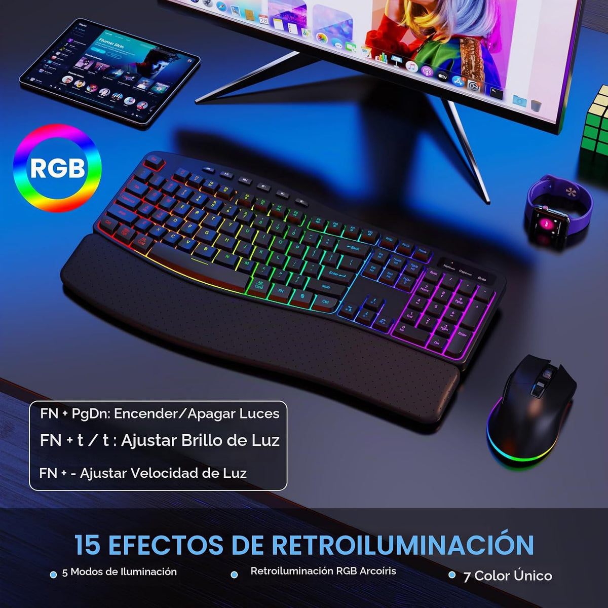 COLIKES Teclado inalámbrico ergonómico y mouse silencioso, teclado...