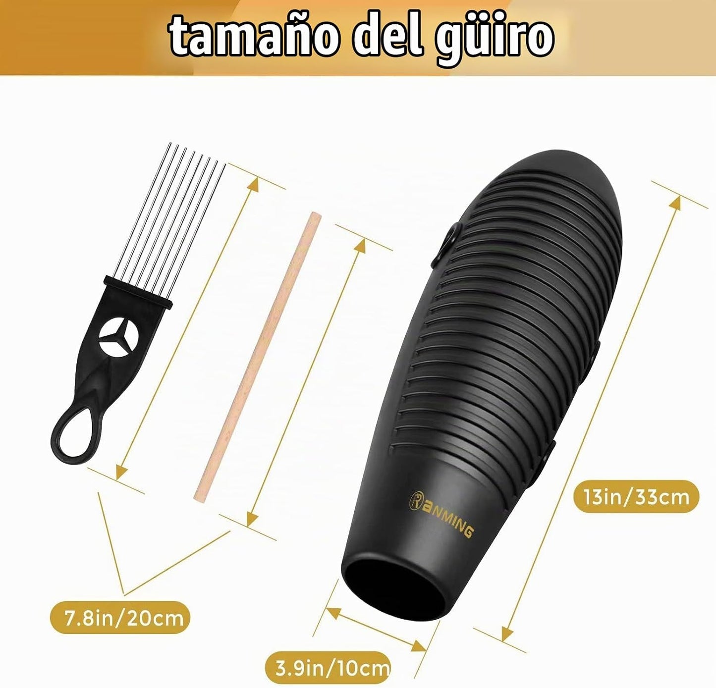 RANMING Instrumento de Guiro 9.9x33 cm Super Guiro en Forma de Pez,...