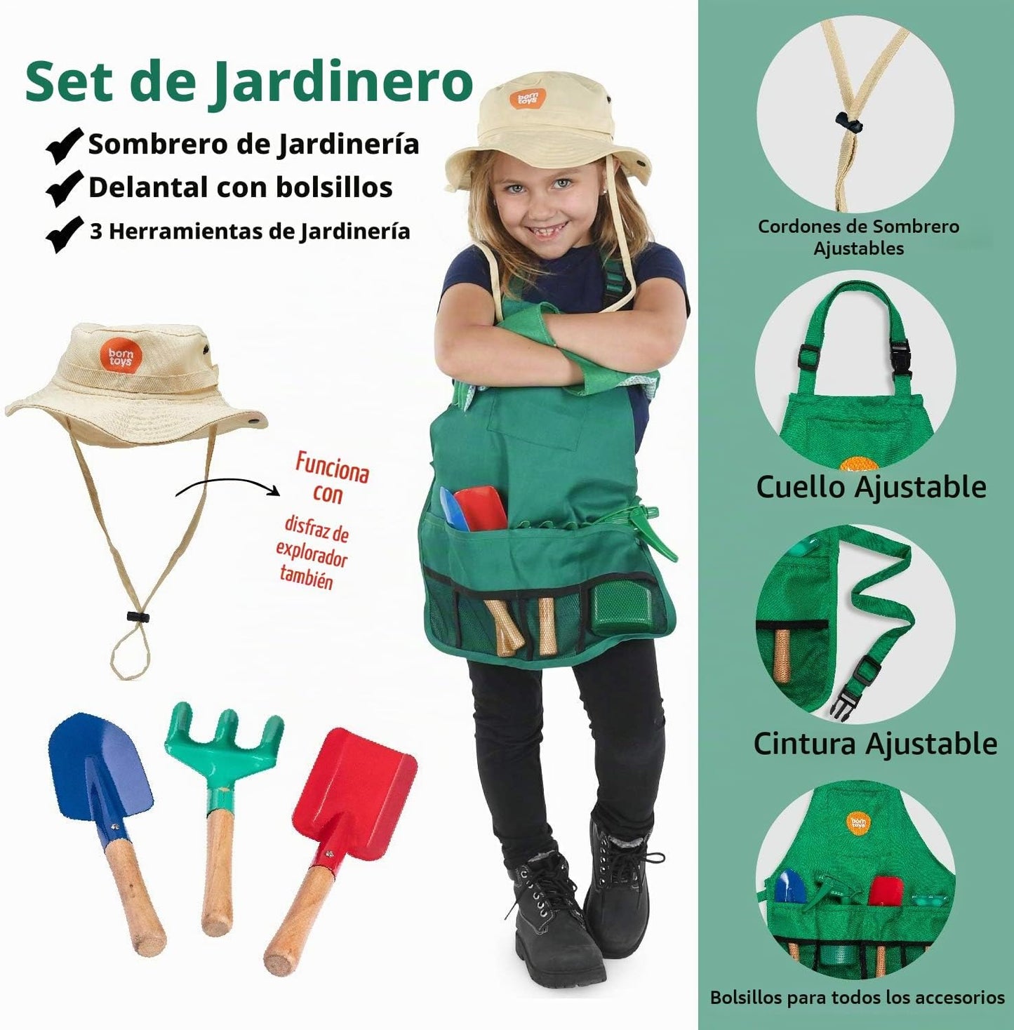 Born Toys Ropa de vestir 3 en 1 para niños Científico Jardinero Saf...