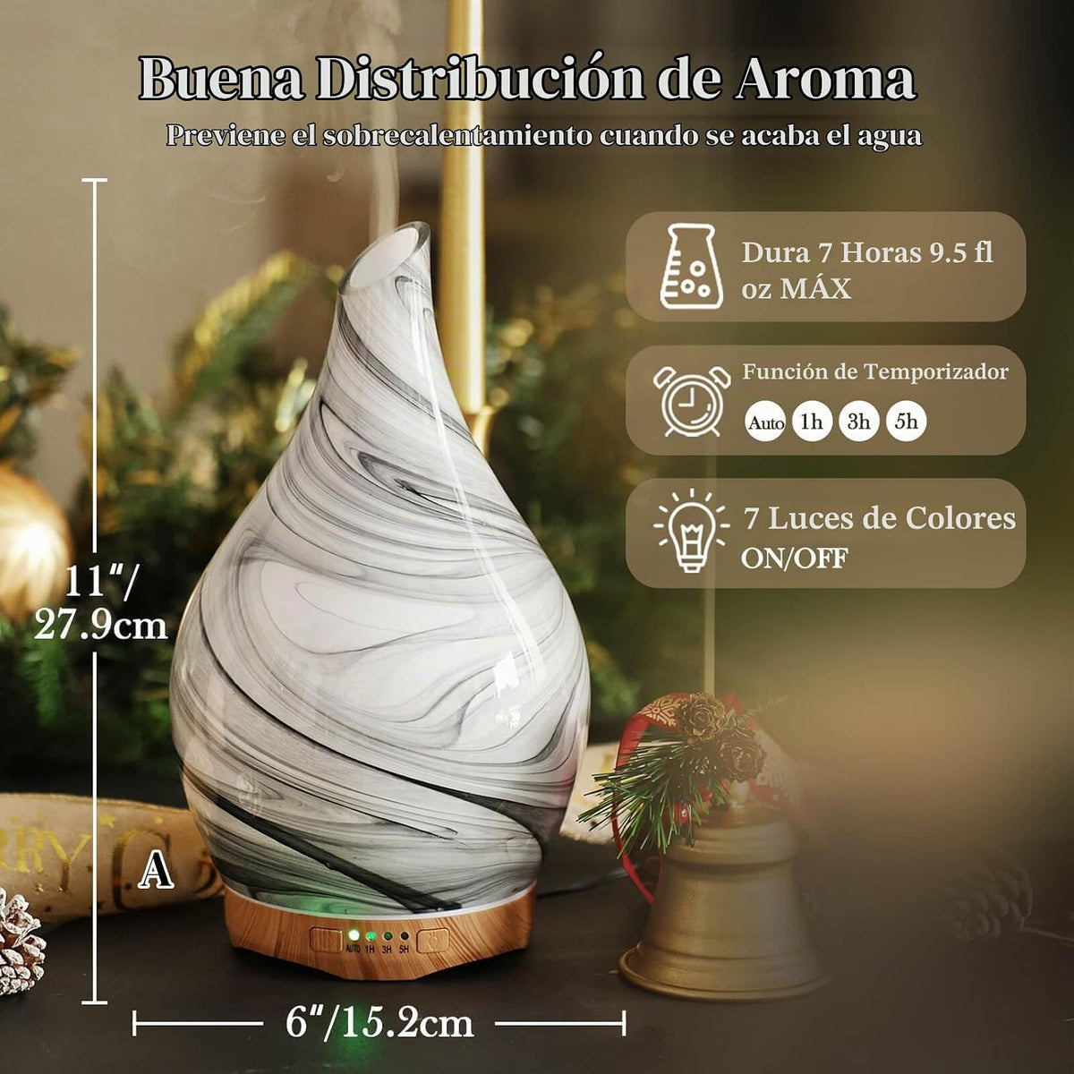 Porseme, difusor de aceite esencial de 280 ml, vidrio, cambia de co...
