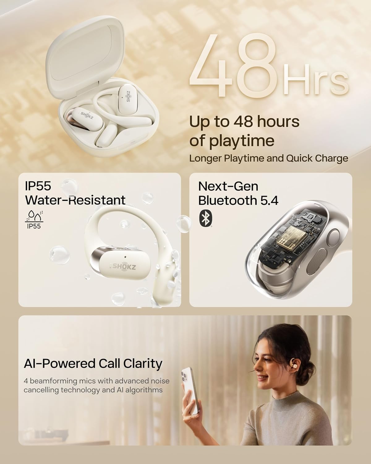 SHOKZ OpenFit 2 Auriculares de Oreja Abierta, Auriculares Inalámbri...