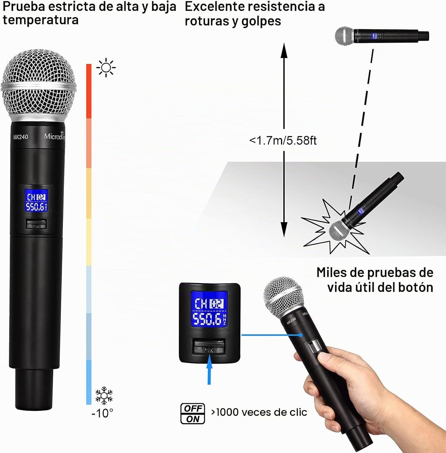 MicrocKing Sistema de Micrófono Inalámbrico, Conjunto de Micrófono...