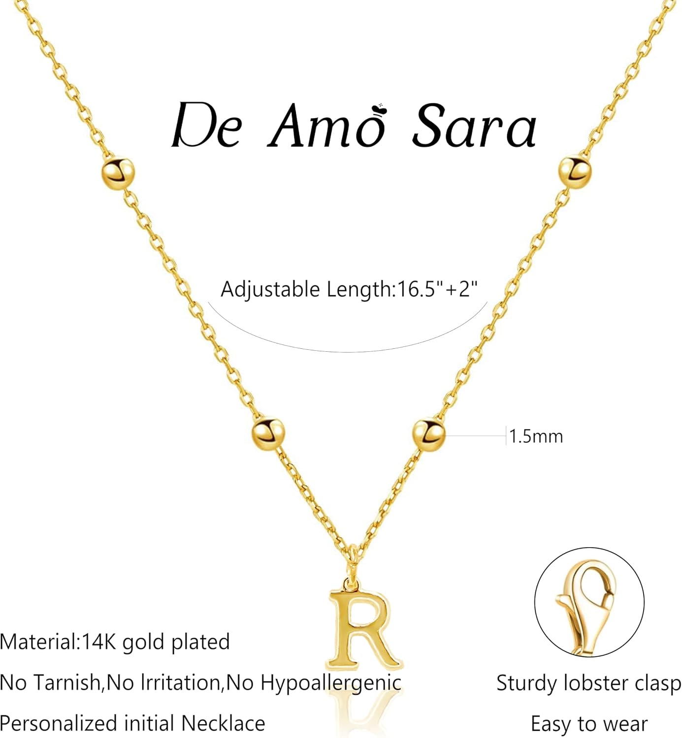 De Amo Sara Collares con inicial para mujer, delicado collar con di...