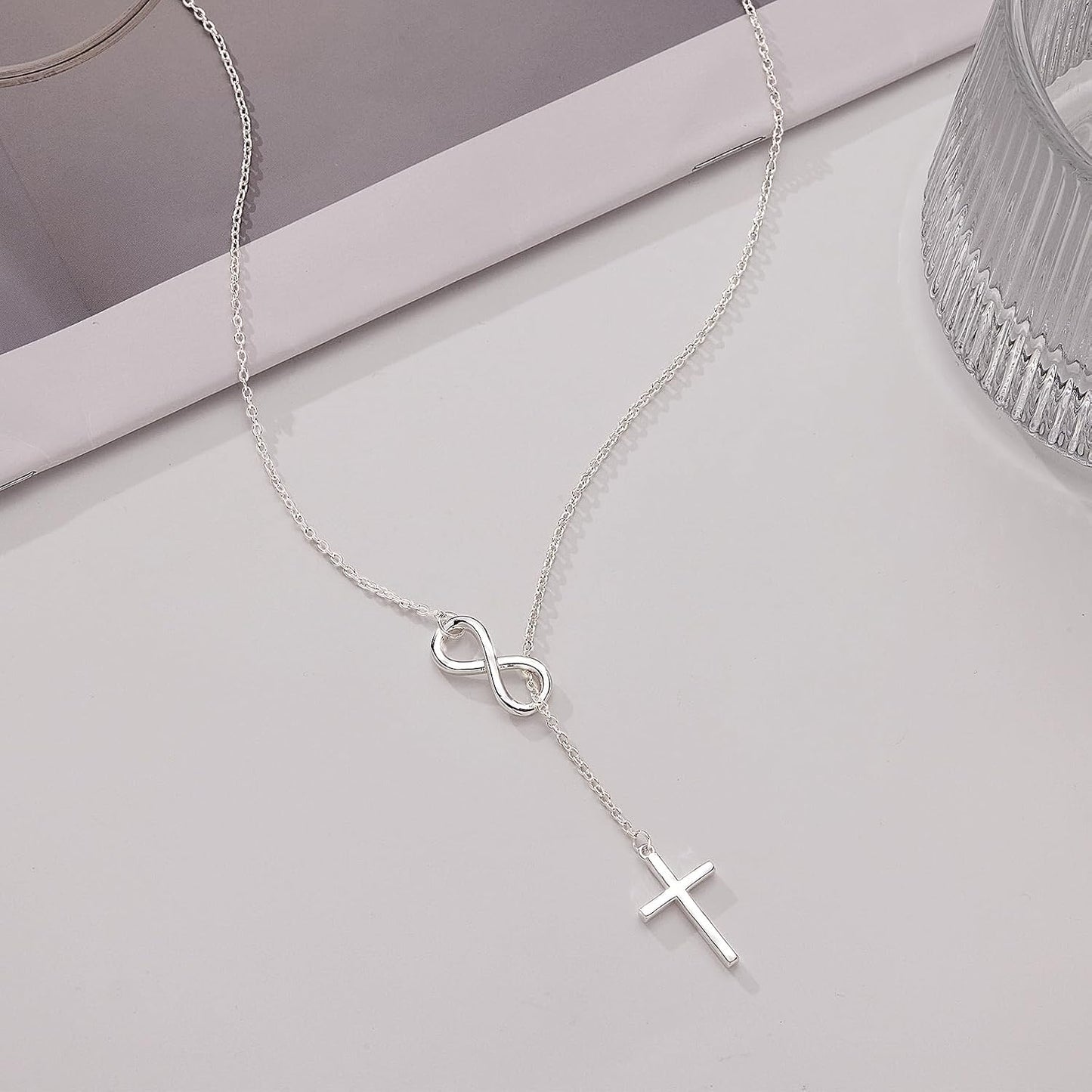 Poxtex Collar de cruz infinita para mujer, delicado collar con colg...