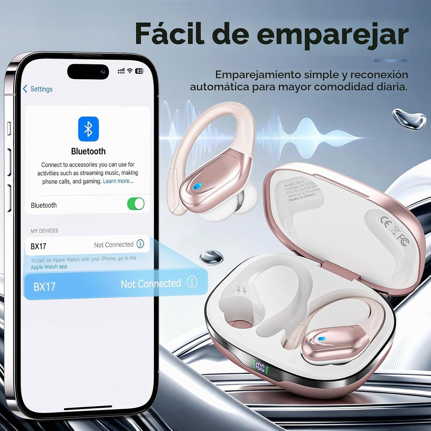 HAOYUYAN Auriculares deportivos Bluetooth inalámbricos, 80 horas de...