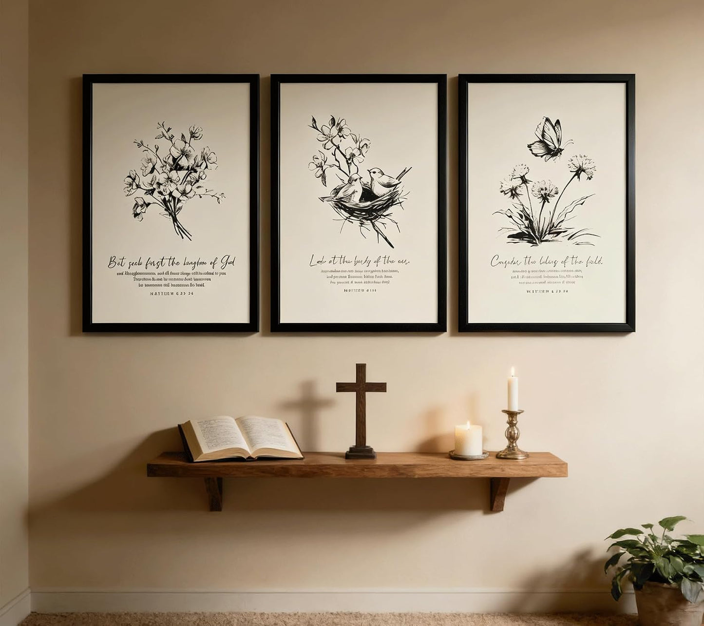 3 pósteres de lienzo floral cristiano para pared, arte de pared con...