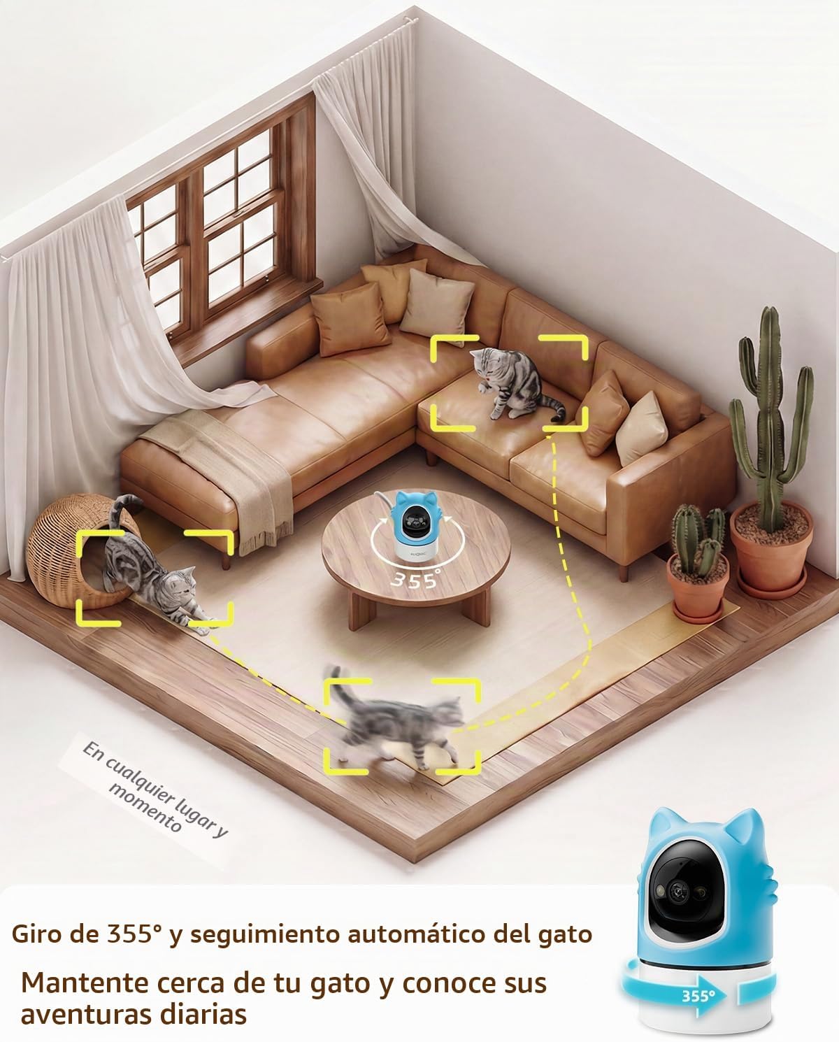 ALIOBC Cámara para mascotas con aplicación de teléfono, seguimiento...