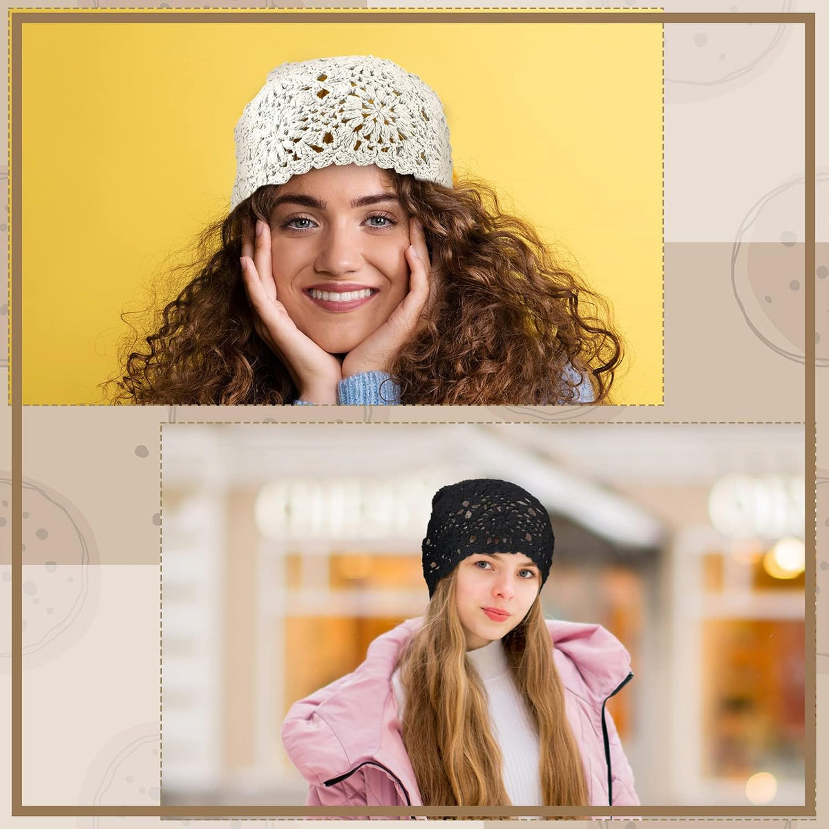 2 piezas de gorro holgado de ganchillo floral hecho a mano con cort...