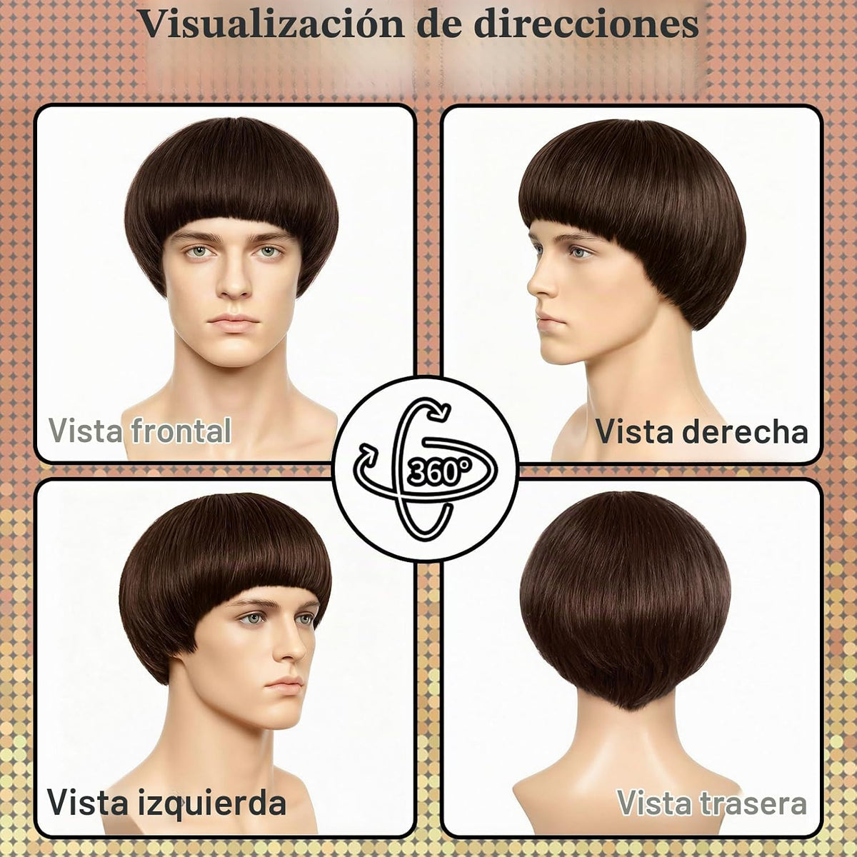 JoneTing Peluca de corte de cuenco marrón 【+ gorra de pelo】Peluca d...