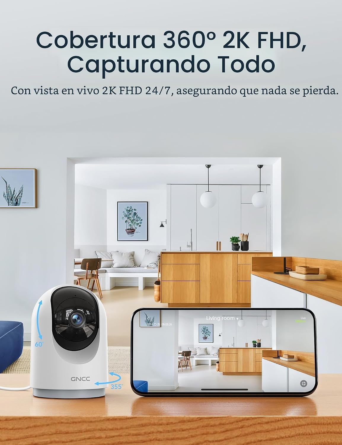 GNCC Cámaras 2K para Seguridad del Hogar - Cámaras Pan\/Tilt Interi...
