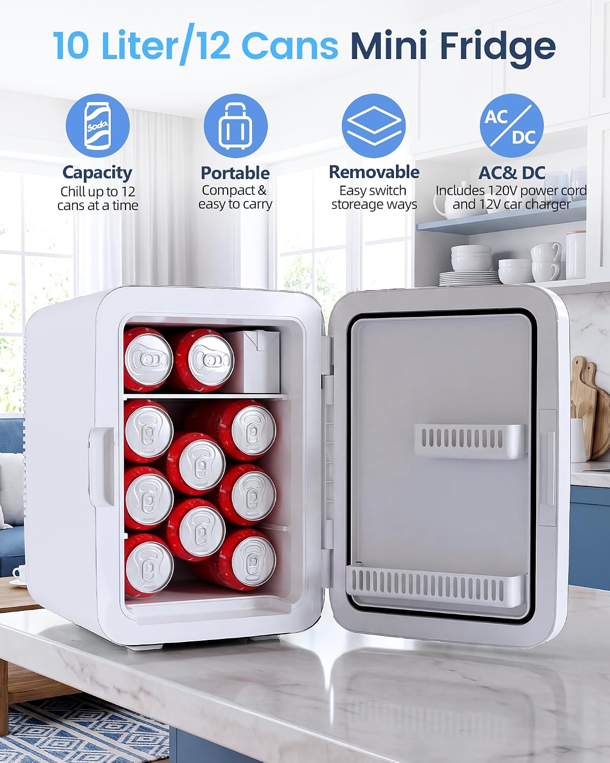 Electactic Mini refrigerador compacto de 10 L, refrigerador pequeño...
