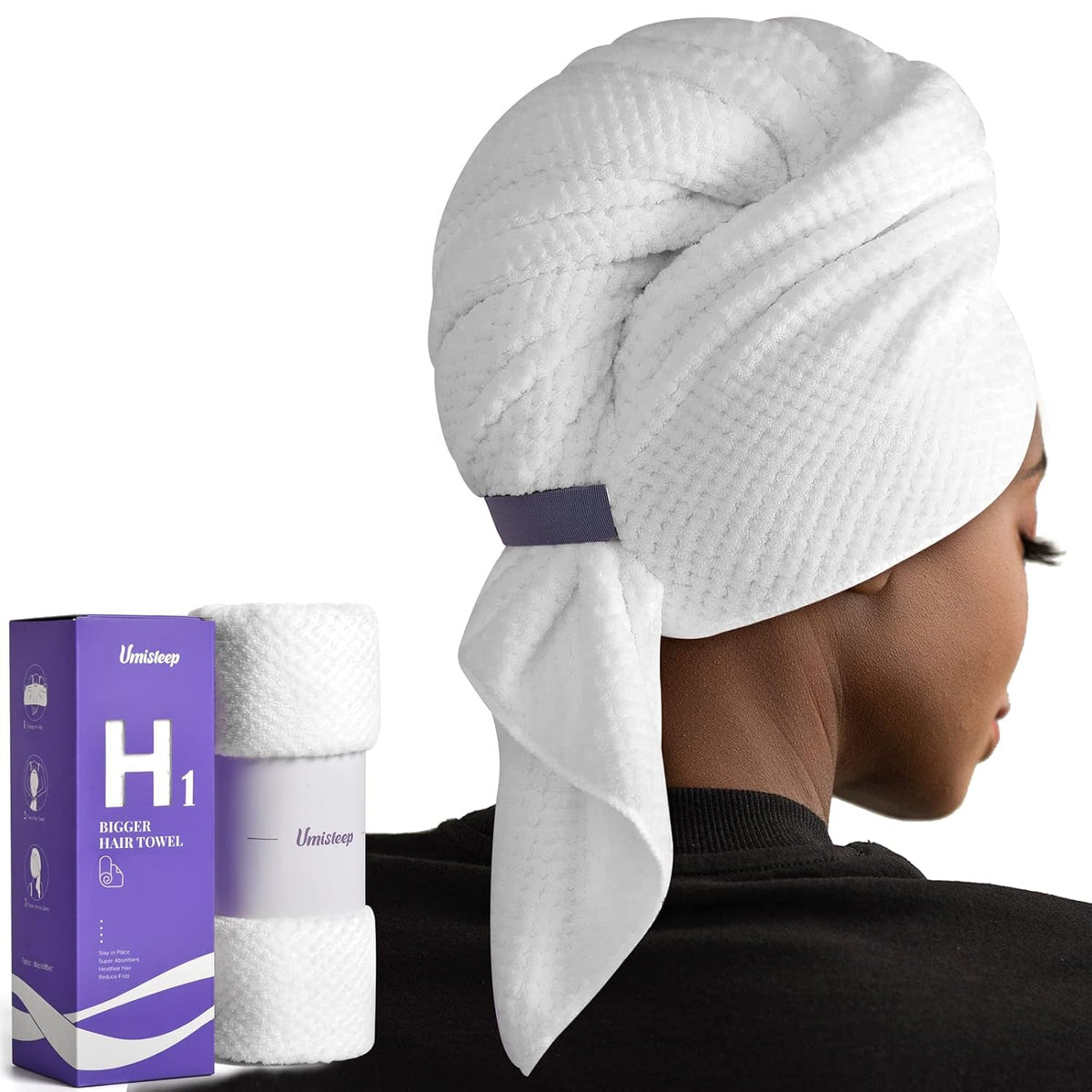 Umisleep Toalla de pelo extra grande de microfibra para mujer, cabe...