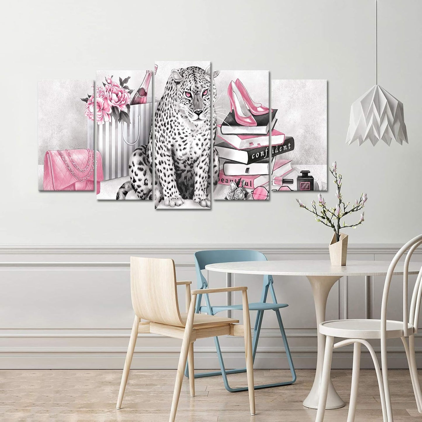 Kalormore Fashion Glam Poster Negro y Blanco Leopardo con Flores Ro...