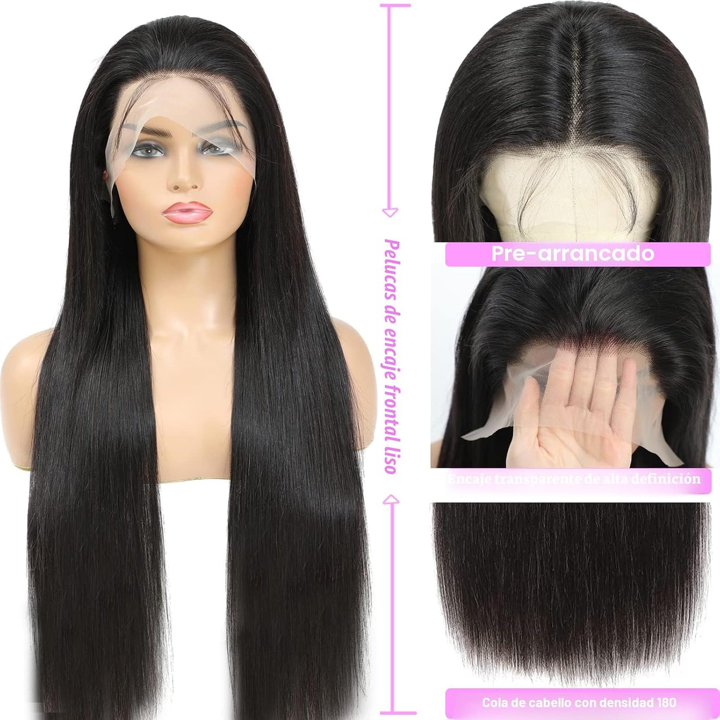 TTSMINS - Pelucas de cabello humano con encaje frontal de 13 x 6 pu...