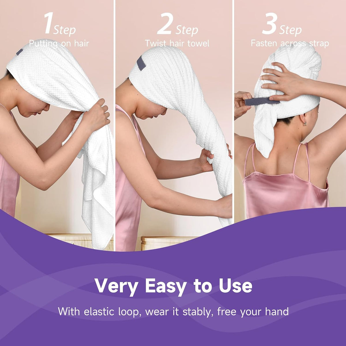 Umisleep Toalla de pelo extra grande de microfibra para mujer, cabe...