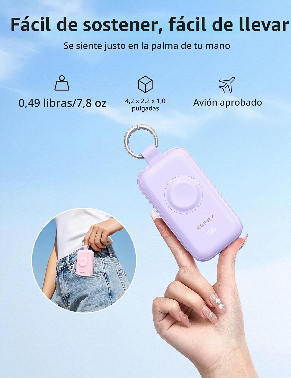 RORRY CharmGo Cargador portátil de 45 W de carga rápida, llavero de...