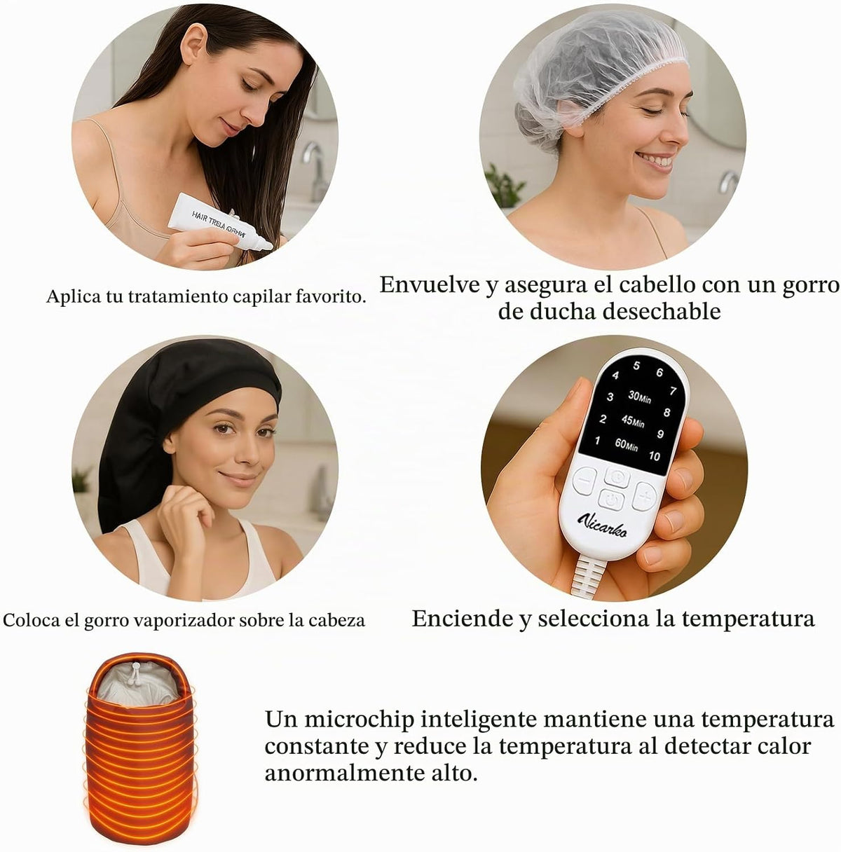 VICARKO Gorro vaporizador para el cabello profundo y uso doméstico...