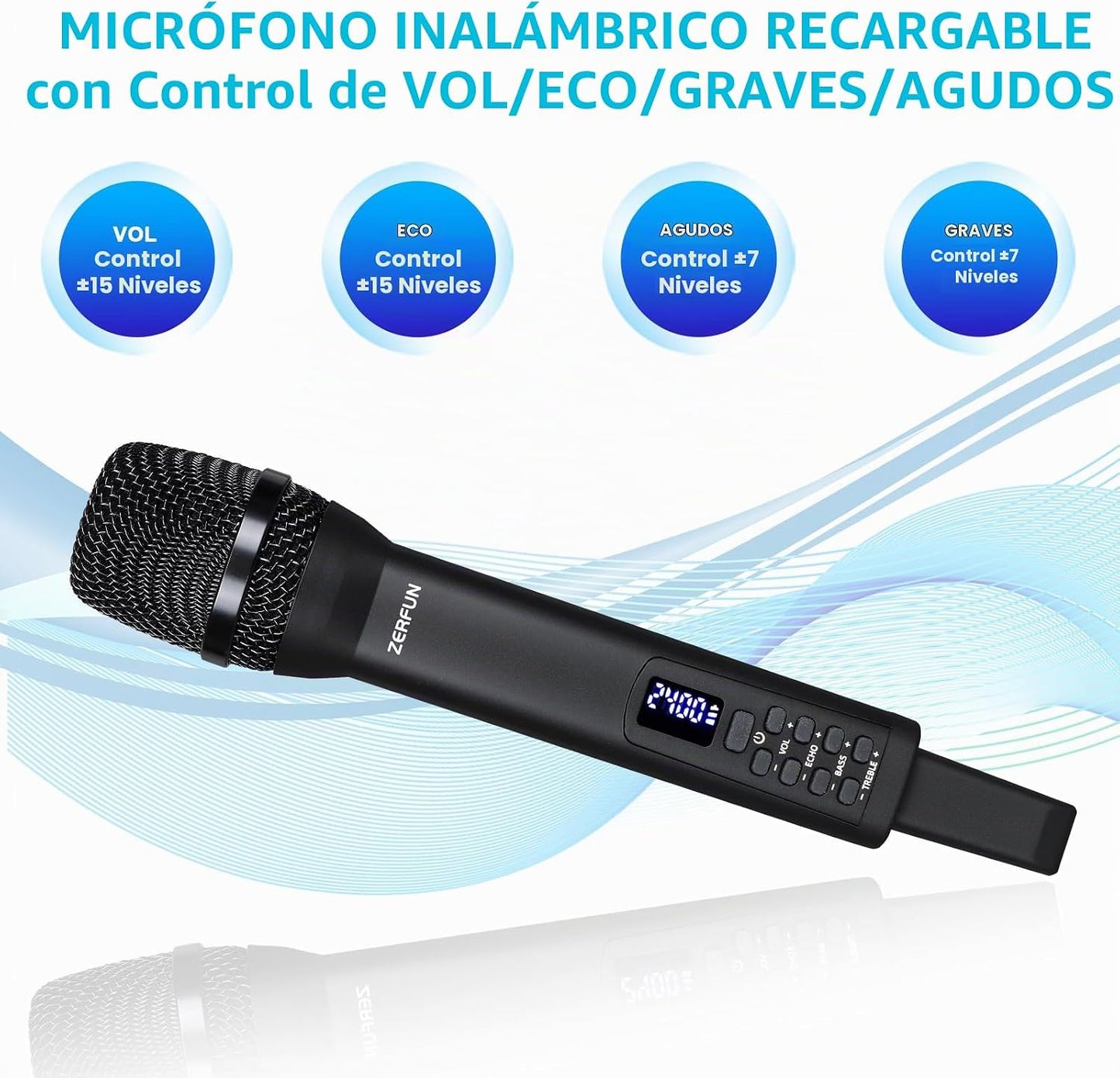 ZERFUN Micrófono inalámbrico recargable, sistema de micrófono inalá...
