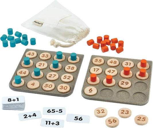 PlanToys Juego de bingo de matemáticas de madera para juego de núme...