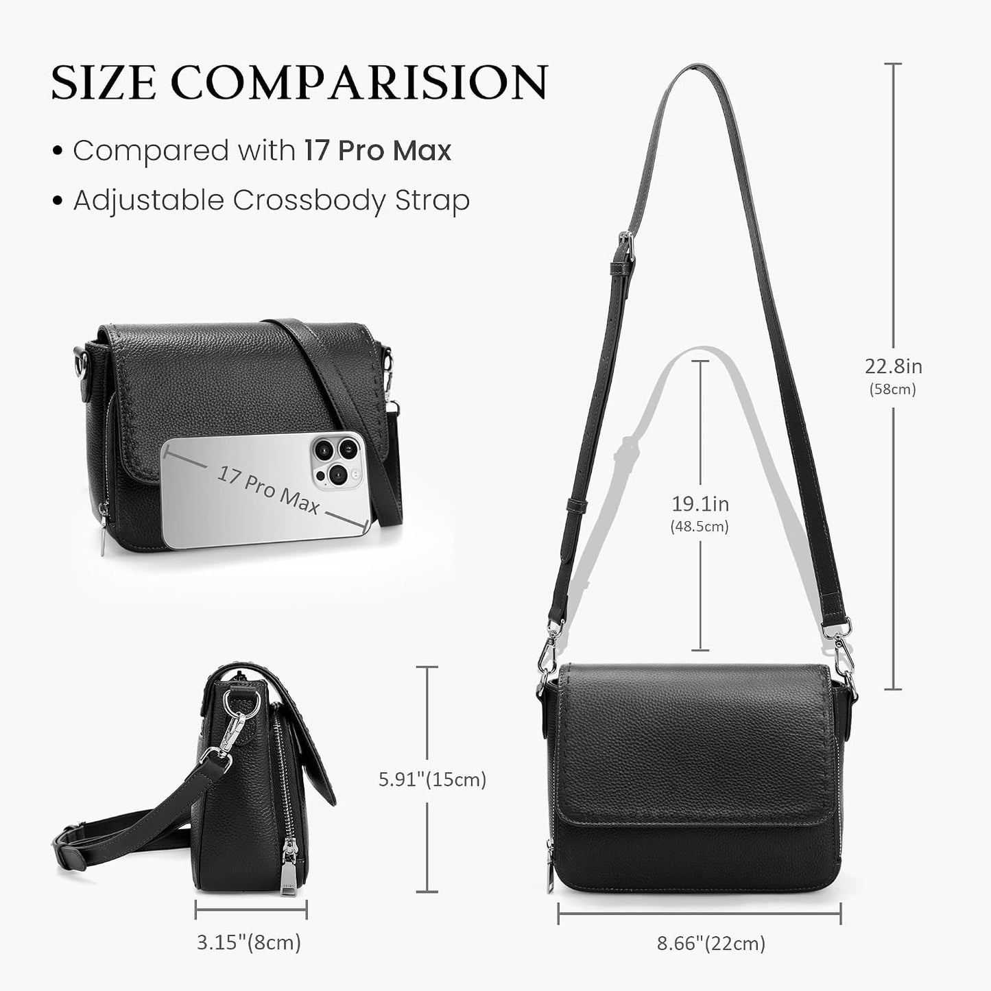 befen Bolsos cruzados de cuero genuino para mujer, bolso mediano co...
