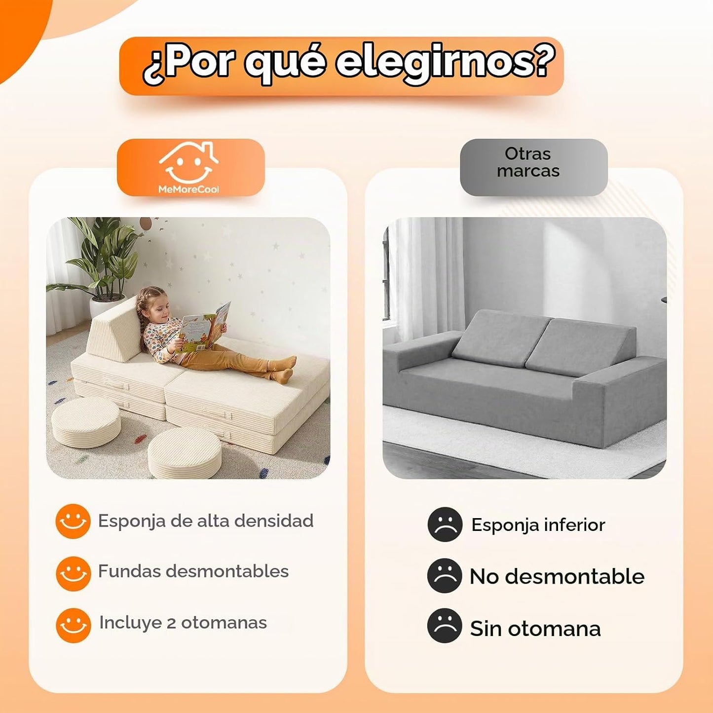 MeMoreCool - Sofá modular para niños, 8 piezas, color beige | Sofá...