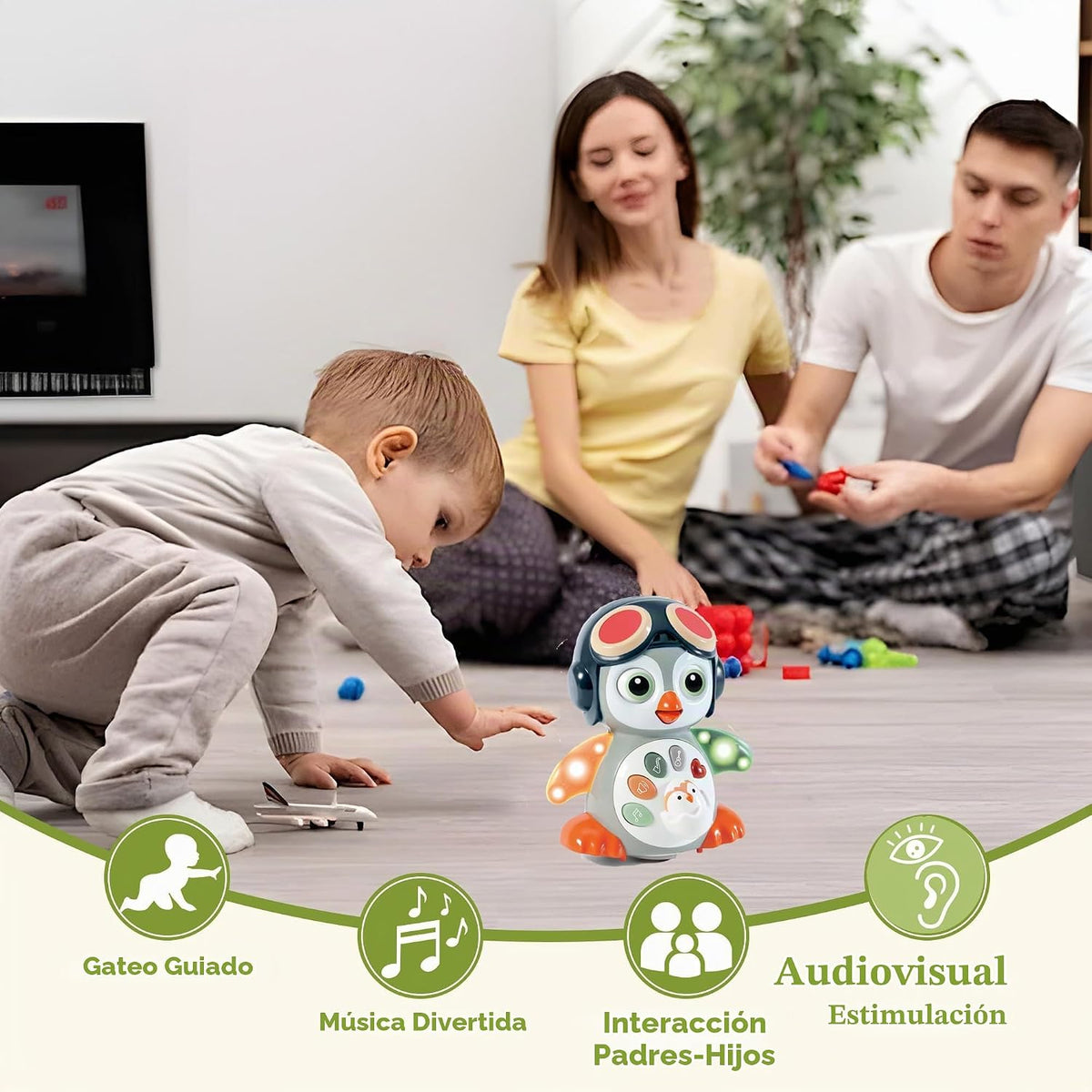 XULIONTS Juguete para bebé de pingüino gateante con música y luces,...