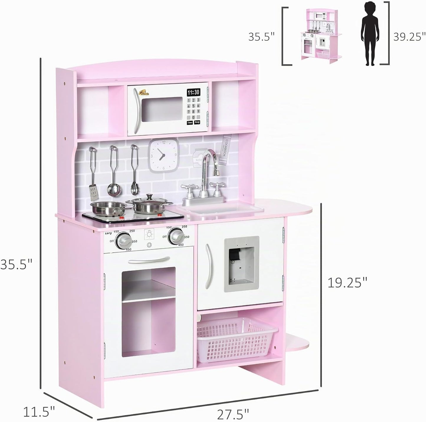 Qaba Juego de juguetes de cocina para niños, luces de estufa de 3 a...
