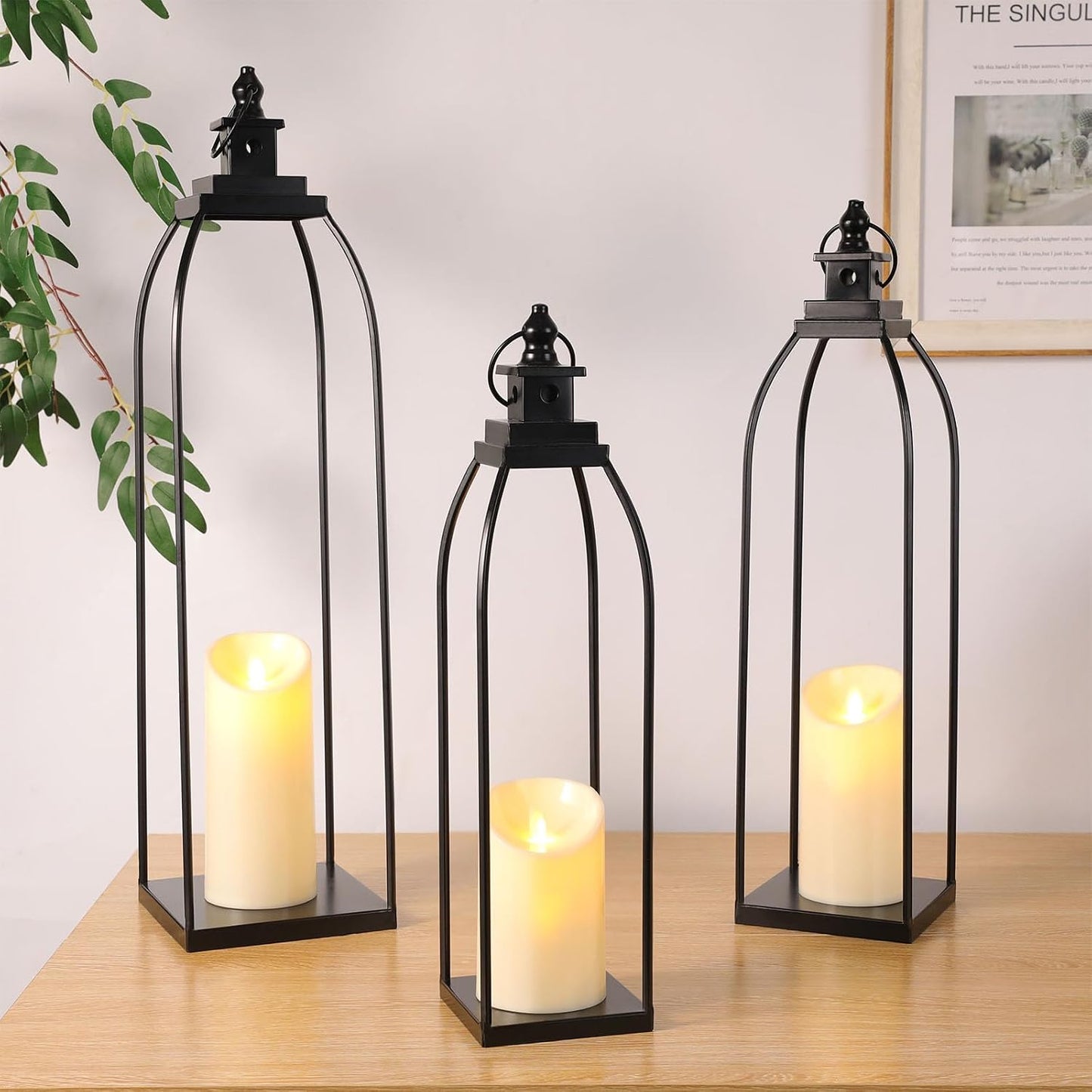 DARJEN Juego de 3 faroles decorativos de metal negro para velas, 16...