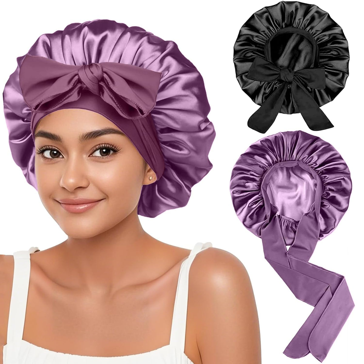 2 piezas de gorro de seda satinada para dormir para mujeres, gorro...