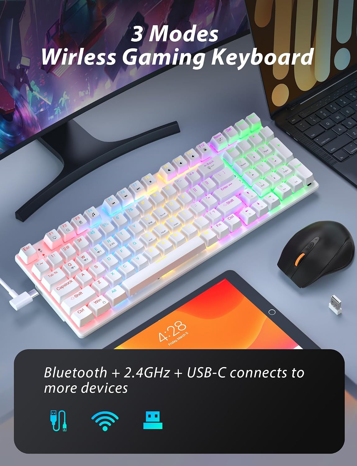 Combo de teclado mecánico inalámbrico y mouse, teclado para juegos...