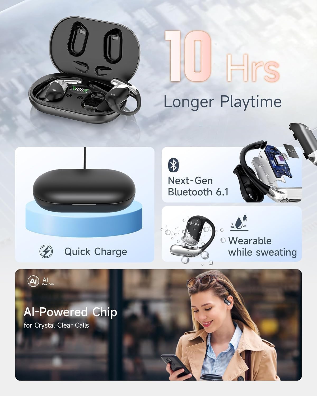 Auriculares ultra abiertos, auriculares Bluetooth de conducción óse...