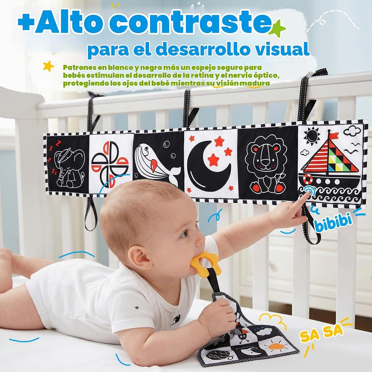 JONEG Juguetes para bebés de alto contraste para recién nacidos de...
