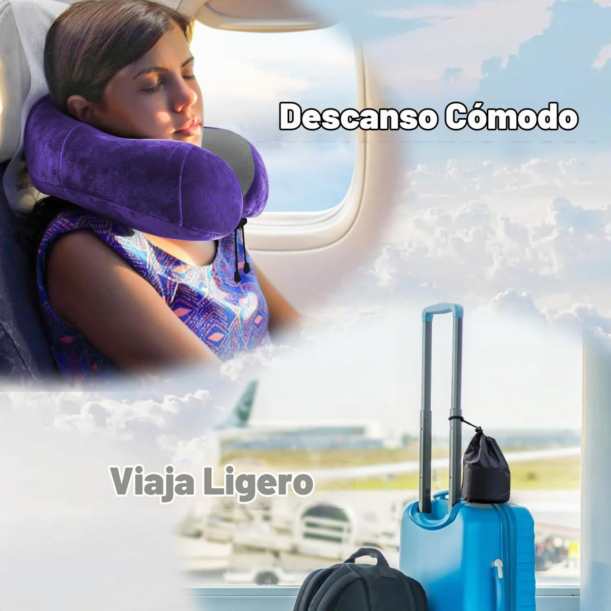 Elvodosia Almohada de viaje, almohada de cuello de espuma viscoelás...